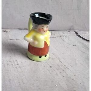Miniture Toby Jug girl Toothpick Holder Figure Stamped On Bottom. Japan.